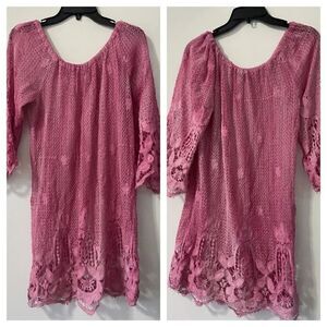 Miguelina Pink Beach crocheted  cover up